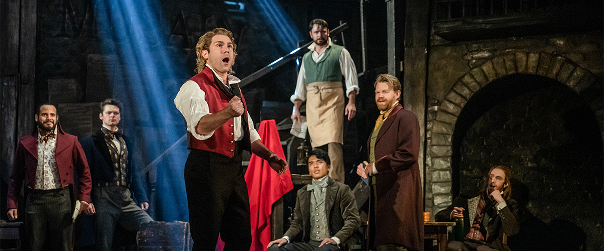 "Red and Black" Devin Archer as Enjolras and company in Les Misérables. Photo by Matthew Murphy & Evan Zimmerman for Murphy.