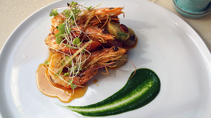 close up of prawns dish at Volver Restaurant