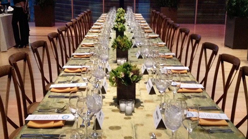 A table is set for a dinner held in the Hamilton Garden.