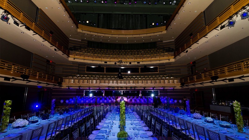 The Perelman Theater transforms into an elegant and unique venue for a wedding reception.