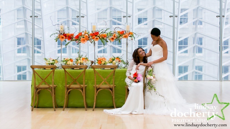 A newlywed couple in one of the Kimmel Center's unique venues.