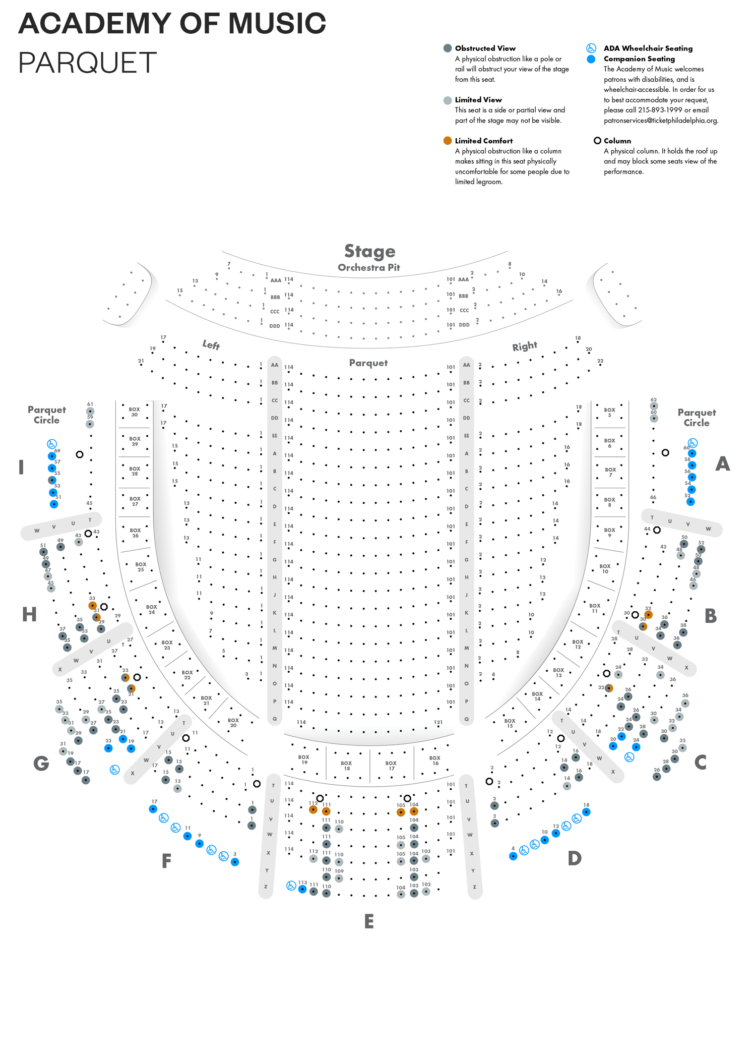 Academy of Music - Parquet - Seating Chart