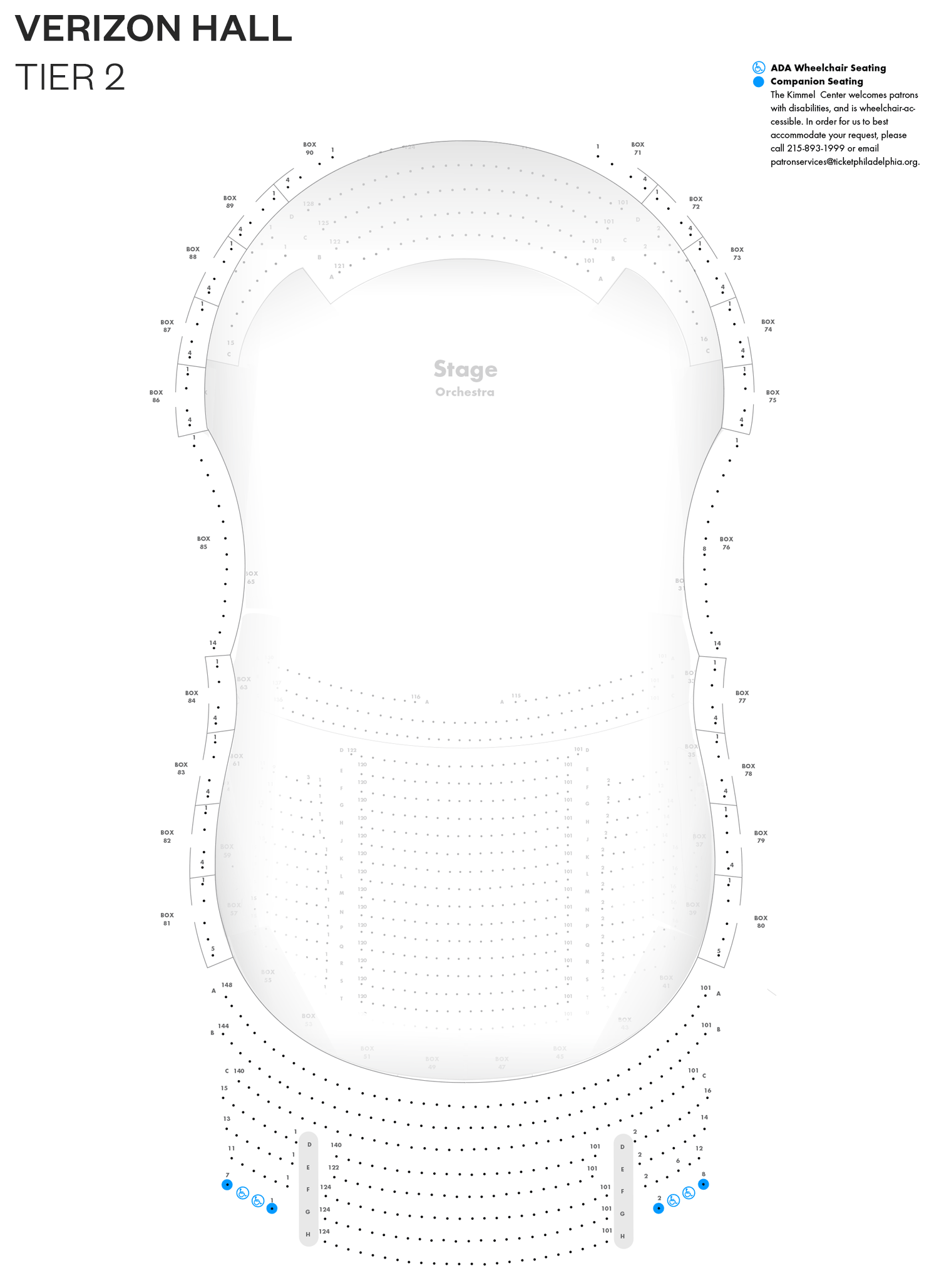 Verizon Hall - Second Tier - Seating Chart