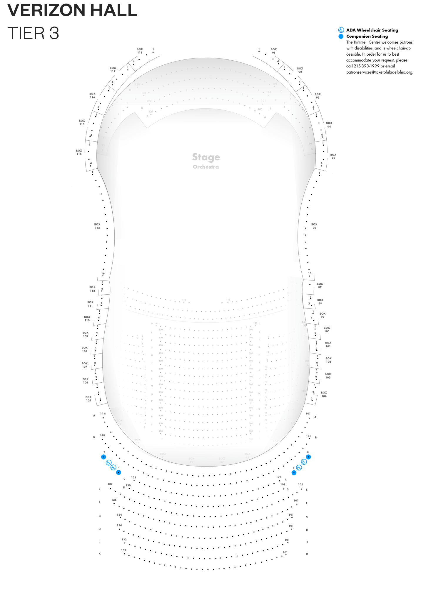 Verizon Hall - Third Tier - Seating Chart